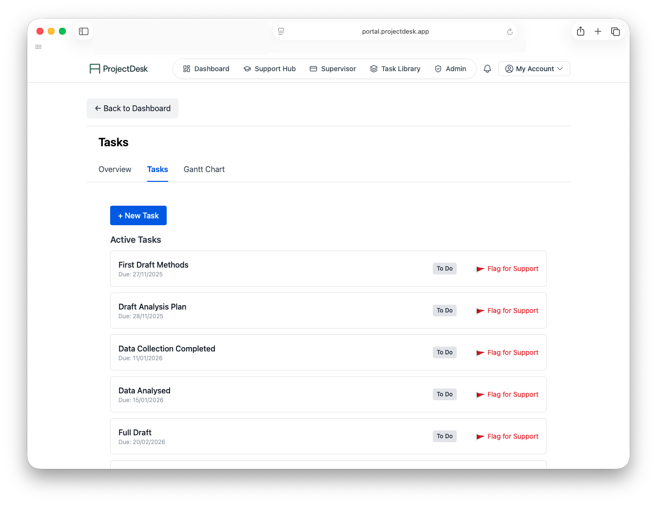 Task list with assignments and due dates